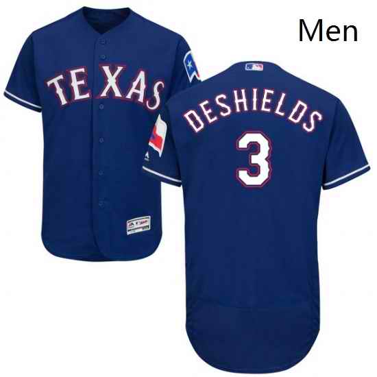 Mens Majestic Texas Rangers 3 Delino DeShields Royal Blue Alternate Flex Base Authentic Collection MLB Jersey